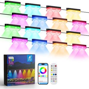 16 Pack 100ft Outdoor Deck Lights, Fence Lights APP/Remote Control | RGBICfence lights,16 Million Monochrome Modes,IP67 Waterproof, Color Changing Fence Lights for Fence
