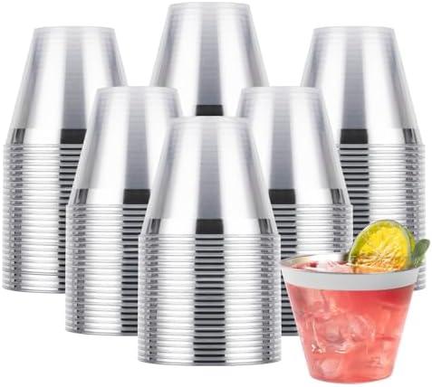 Goodluck 200PCS 9oz Plastic Cups for Party, Disposable Silver Cups, Plastic Cocktail Glasses for Wedding Thanksgiving, Christmas, and