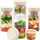 SOLIGT 4 Pack Glass Salad Jars with Lids Meal Prep, Leakproof Container for Lunch, Two Small Built-in Boxes with Wet/Dry Separation for Salad Dressing and Dry Ingredients, 32oz Mason Jars (Apricot White)