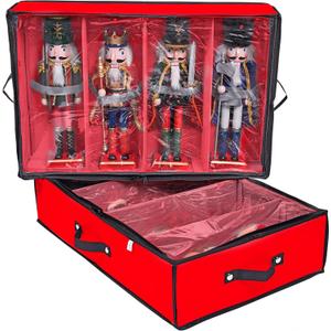 ProPik 2 Pack Christmas Figures Storage Box | Each Holds 4 Holiday Figurines up to 16 | Adjustable Nutcracker Decor Ornament Storage Container | Xmas Decorations Accessories Boxes (Red)
