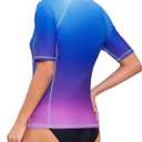 Tournesol Women's Rash Guard Short Sleeve Swim Shirt Zip Front Swim Top UV Sun Protection Swimsuit Top No Bra (L)