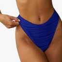 ZAFUL Women Strapless Textured Bandeau Bikini Swimwear Cheeky Solid Lace up Bathing L