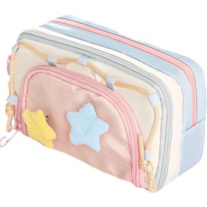 Portable Multi-Layer Kawaii Pencil Case Organizer - Large Capacity Color Block Design Pen Pouch Supplies - Cute Functional Bag (Pink)