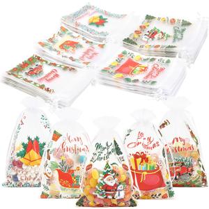 GoClimber 50 Pack Christmas Organza Bags, 4x6 inch Mesh Drawstring Small Gift Bags, Christmas Goodie Candy Bags for Holiday Party Favors Decoration