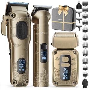 Vgrpro Hair Clippers & Trimmers Set for Men Professional, Waterproof Electric Razor Foil Shaver for Men Face Beard, Cordless for Hair Cutting, 4-Speed Setting, LED Battery Display, Barber or Home Use