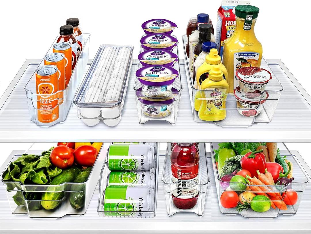 Sorbus Fridge Organizer Bins  Set of 8 Refrigerator Organizers and Storage Containers, Stackable Freezer Bins and House Essentials for New Home, BPA-Free Pantry Drawer Organizers