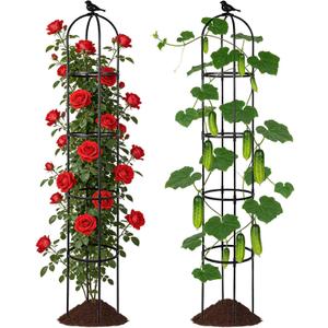 Garden Obelisk Trellis for Climbing Plants Outdoor, 6.3 ft Tall Trellis for Roses Clematis Jasmine Ivy Flower Light Climbing Vines Potted Plant Support, Patio, Yard, Black, 1PC