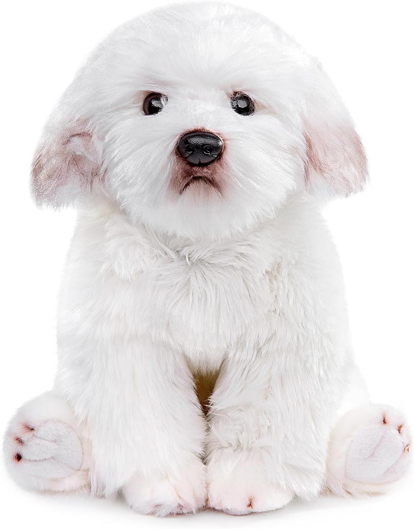 Tiny Heart Maltese Dog Plush Toys, Realistic Dog Stuffed Animal Super Soft and Cute White Dog Plush Toys 10inch, Birthday Gifts for Kids Boys and Girls Bedroom Home Decor Simulation