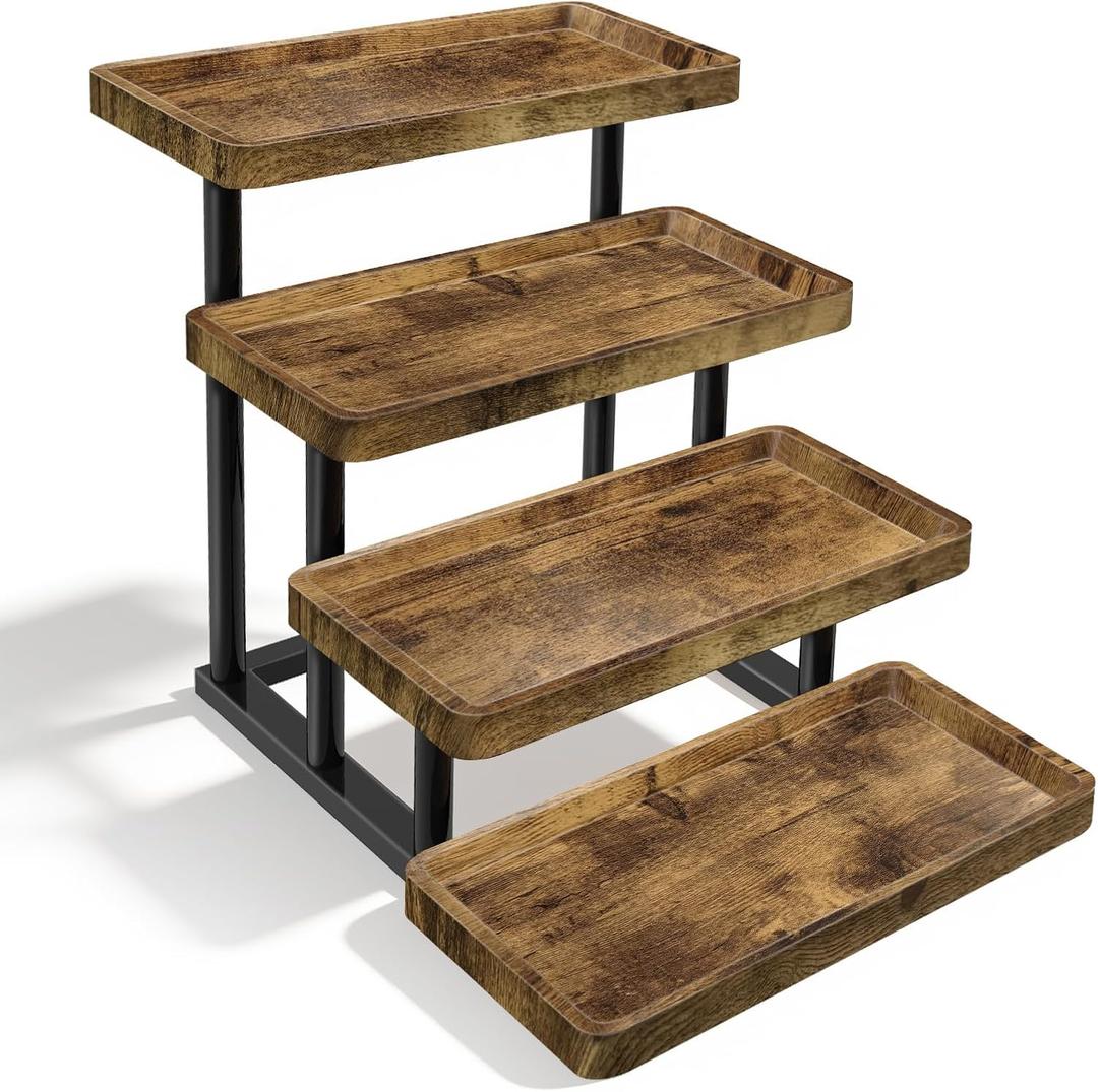 4 Tier Cupcake Stand, 15.7" Large Wooden Serving Tray for Party Food Display, Rustic Tiered Tray Decor Capable of Dessert Table & Perfume Organizer, with Sturdy Metal Frame