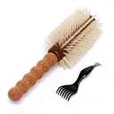 Boar Bristle Round Brush for Blow out with Cleaner Tool for Fine Hair, Blonde Bristles with Cork Handle, 2.8'' Barrel Large Round Boar Bristle Hair Brush for Blow Drying, Add Volume & Shine for Women