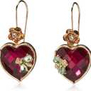 Betsey Johnson Women's Stone Heart Dangle Earrings (Maroon/Gold)