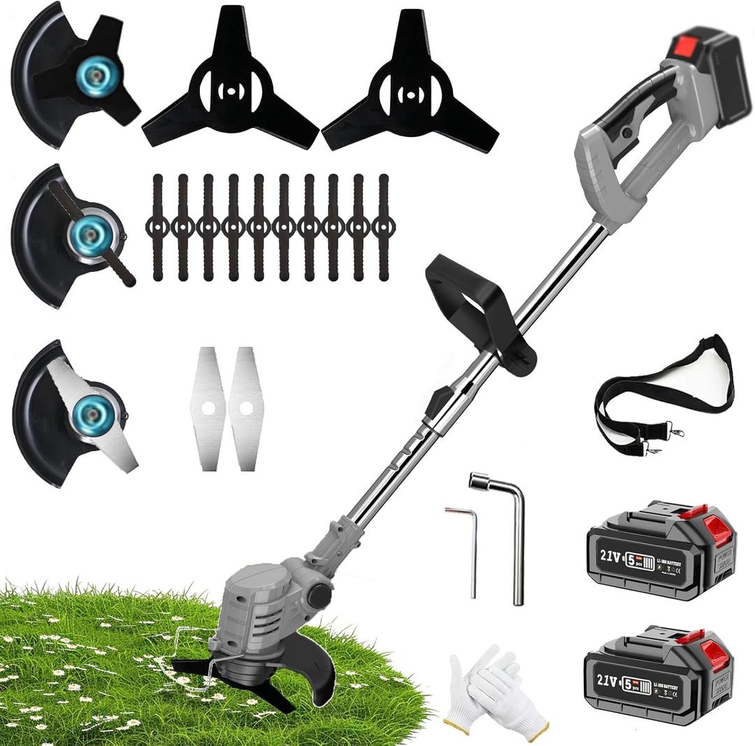 Weed Wacker Cordless String Trimmer with 2x2.0Ah Battery Powered | 21V Electric 3In1 Lightweight Weed Eater, Adjustable Telescopic Shaft, Fast Charging for Lawn/Garden/Yard