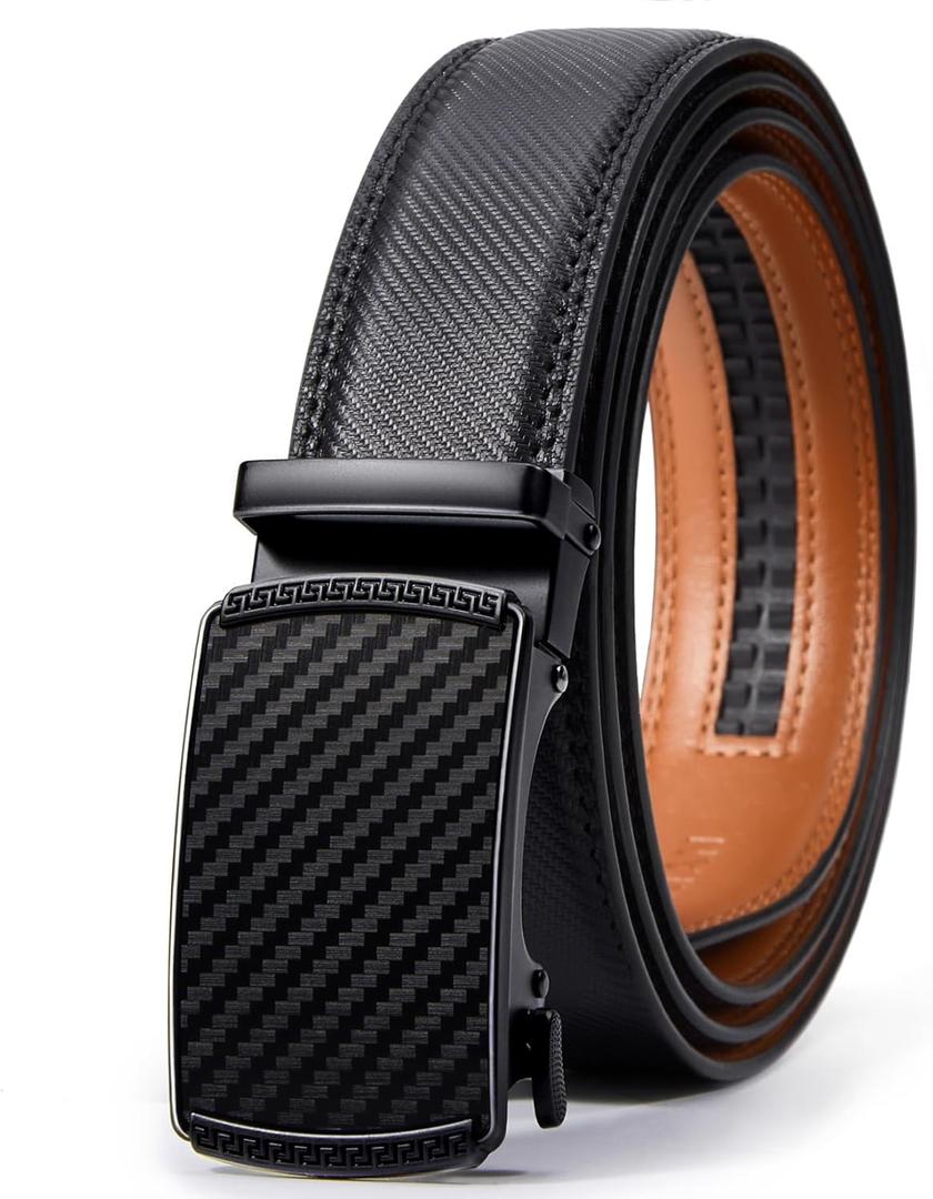 VATAN Men's Belt Leather Ratchet Belt for Men Dress Casual Every Day with Adjustable Buckle, Trim to Fit (Black-knight), Size: 32" to 38" Waist Adjustable