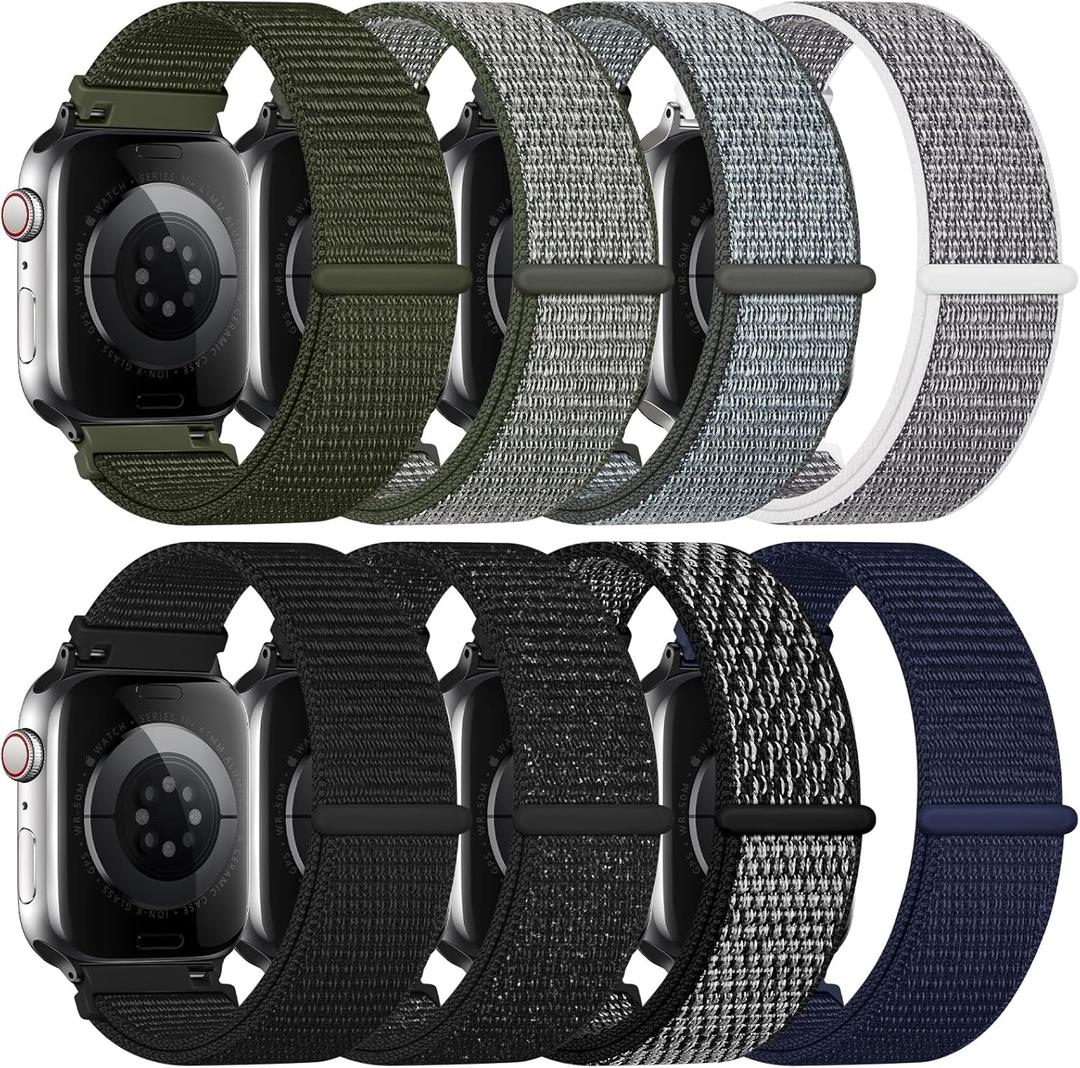8 Pack Nylon Sport Loop Band Compatible with Apple Watch Band 38mm 40mm 41mm 42mm 44mm 45mm 46mm 49mm - Soft Breathable Replacement Straps for iWatch Series 11 10 9 8 7 6 5 4 3 2 1 SE Ultra Women Men