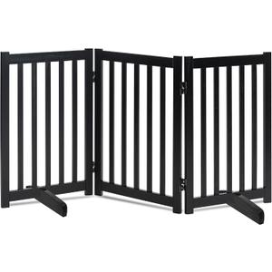 LZRS Freestanding Dog Gate 30 inch Tall - 3 Panels Solid Wooden Pet Gate for Doorways, Stairs & Hallways, Expandable & Foldable with Support FeetIndoor Use,Black