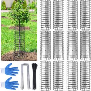 12p Tree Protectors from Deer, 16.5 Inches High Pre-Curved Metal Mesh Tree Trunk Protector Stackable Vertically or Horizontally, Tree Tubes Wrap for Saplings and Fruit Garden