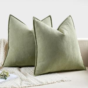 MIULEE Pack of 2 Chenille Decorative Throw Pillow Covers Bundle Pack of 2 Chenille Decorative Throw Pillow Covers 20x20 Inch 18x18 Inch Sage Green