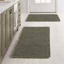 MIULEE Set of 2 Waffle Bathroom Rugs, Super Absorbent Non Slip Bath Rugs, Machine Washable Bath Mats with Tassels, Ultra Soft Rubber Backed Shower Mats for Bathroom Floor, Tub, Green, 17x24 Inch