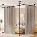 SUNALLY Room Divider No Drilling Curtain Rod Wall Divider for Room Separation, 4-10ft(H) 28-114inch(W) Adjustable, Heavy Duty Partition Space Separator Freestanding Tension Curtain Stand, Black