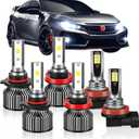 Compatible For Honda Civic 2016 201 2018 2019 2020 High Beam+Low Beam+Fog Light Bulbs Combo Pack, 6500K White, 400% Brightness with Cooling Fan, Plug and Play, Waterproof, Pack of 6