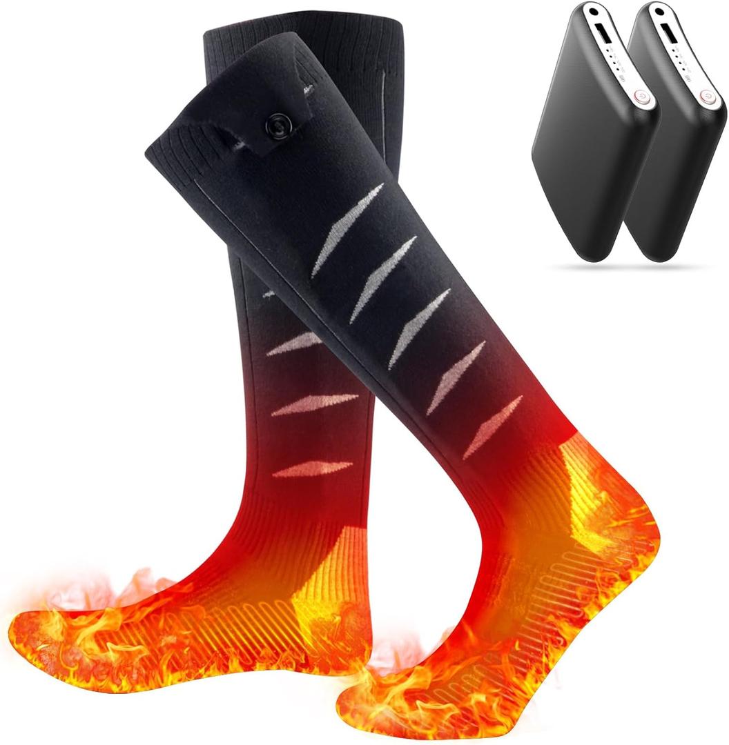 Electric Heated Socks for Men Women 8000mAh Rechargeable Battery Heated Socks 4 Heating Levels for Hunting, Camping, Hiking, Walking, Fishing, Cycling, Outdoor Work