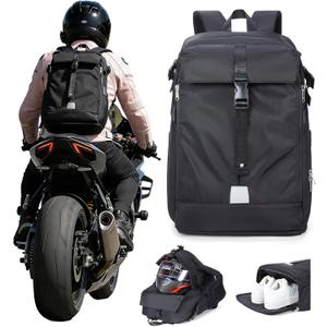 Backpack for Motorcycle Riders, Waterproof Large Capacity Backpack with Holder, Helmet Bag for Storage Hiking Cycling, Motorcycle Backpacks Motorcycle Riders Accessories for Men Women