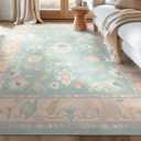 Well Woven Ushak Konya Green 7'7" x 9'10" Area Rug for Large Living Room and Dining Room - Updated Traditional Pastel Design, Easy Clean, Floor-Friendly Backing