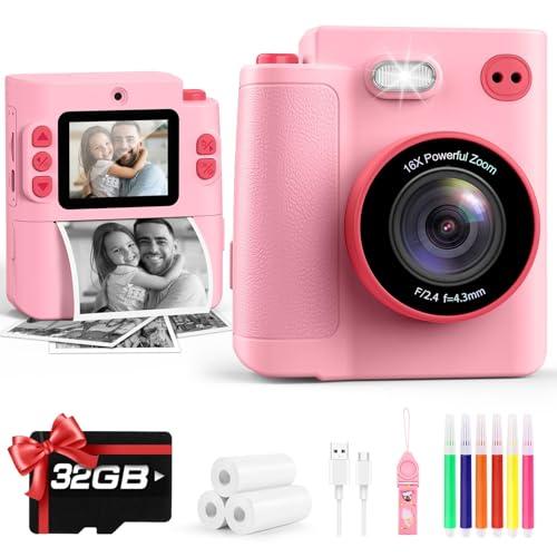 Gift for Girls Kids Camera: Instant Print Dual Lens Digital Camera Toys for Girl 3-12 Birthday Christmas Valentines Gifts for Kid Girls Boys Ages 3 4 5 6 7 8 9 10 with 32G SD Card Storage Bag Pink
