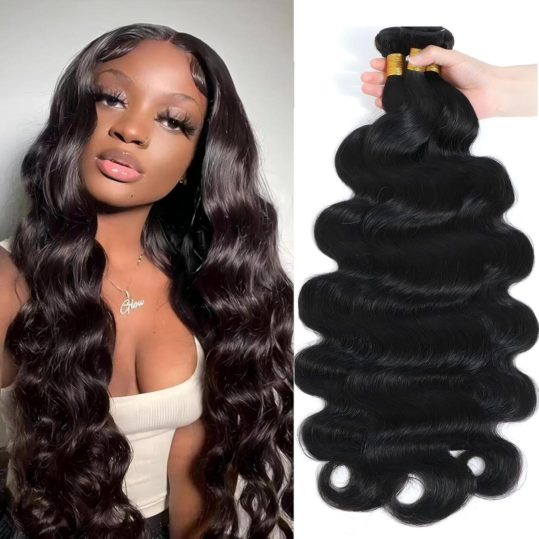 Michanliana Human Hair Bundles 14 16 18 Inch Yaki Wave Bundles Human Hair 12A Raw Unprocessed Virgin Quick Weave Hair for Black Women Natural Black Color