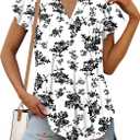 StunShow Womens Short Sleeve Shirts Summer Tunic Tops Floral Blouses 2025 Dressy Casual (S-3XL) (M)