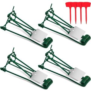 Qualirey 4 Pcs Outdoor Gopher Trap Easy to Set Mole Trap Weather Resistant Gopher Killer Vole with Red T Type Labels for Lawn Garden Farm (Green)