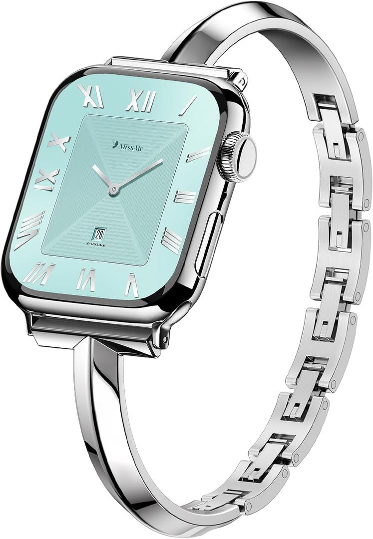 Missair Thin Band Compatible with Apple Watch 38mm 40mm 41mm 42mm 44mm 45mm 46mm 49mm for Women, Slim Bracelet Designer Dressy Stainless Steel Metal Strap for iWatch Series 10 9 8 7 6 5 4 3 SE Ultra (Silver)