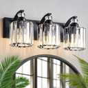 3-Light Black Bathroom Light Fixture Modern Vanity Lights Over Mirror Vintage Wall Sconce Lighting for Bathroom, Bedroom, Living Room, Hallway E26 Base with Crystal Bathroom Vanity Light