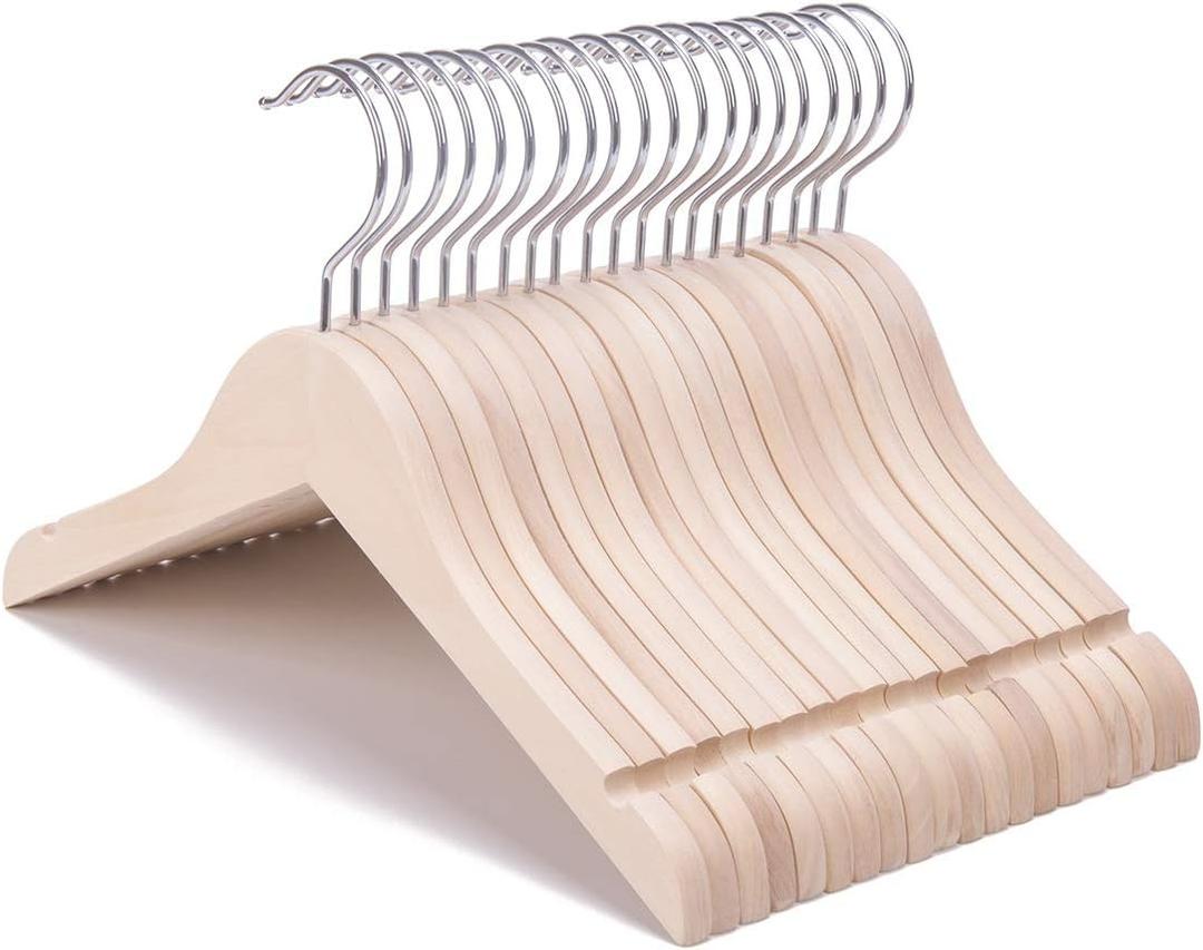 Nature Smile 20 Pack Unfinished/Natural Kids Baby Children Toddler Wooden Shirt Dress Coat Hangers with No Painting - 360Stronger Anti-Rust Chrome Swivel Hook - Extra Smoothly Cut Notches