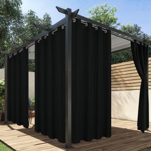 HolidayIdeas Outdoor Curtains for Patio Waterproof, 4 Panels - 54 x 84 Inch - Privacy Protection & Light Filtering Curtains Black Grommet Outside Curtains for Porch, Gazebo, Pergola, Backyard