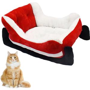 Christmas Sleigh Pet Bed, Holiday Themed Washable Dog & Cat Bed