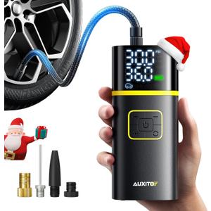 AUXITO Tire Inflator Portable Air Compressor - 150PSI Bike Pump 1Min Fast Inflate with Tire Pressure Gauge, LED Light & Car Accessories, Air Pump for Auto, Moto, Bike, Ball, Car Gifts for Men (5200mAh)