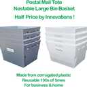 Postal Mail Tote Nestable Box, Storage Bin Container, Laundry Basket for Home and Business, Corrugated Plastic, Lightweight, Heavy Duty, Foldable,10 Gal (Gray 4 Pack)