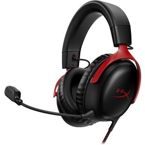 HyperX Cloud III Wired Gaming Headset, PC, PS5, Xbox Series X|S, Angled 53mm Drivers, DTS Spatial Audio, Memory Foam, Durable Frame, Ultra-Clear 10mm Mic, USB-C, USB-A, 3.5mm Black/Red