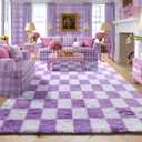 KICMOR Purple Rugs for Living Room Bedroom, 5x7 Fluffy Soft Checkered Area Rug Fuzzy Shag Shaggy Carpet, Indoor Furry Plush Floor Rugs for Kids Girls Boys Baby Teen Dorm Nursery Home Decor Aesthetic