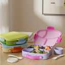 4 Compartment Lunch Box for Kids - Cute Bread Shapes Kids Lunch Box, BPA-Free PP Material, Unbreakable & Leak Proof, Easy to Clean, Ideal for School, Boys Girls (Lime Yellow)