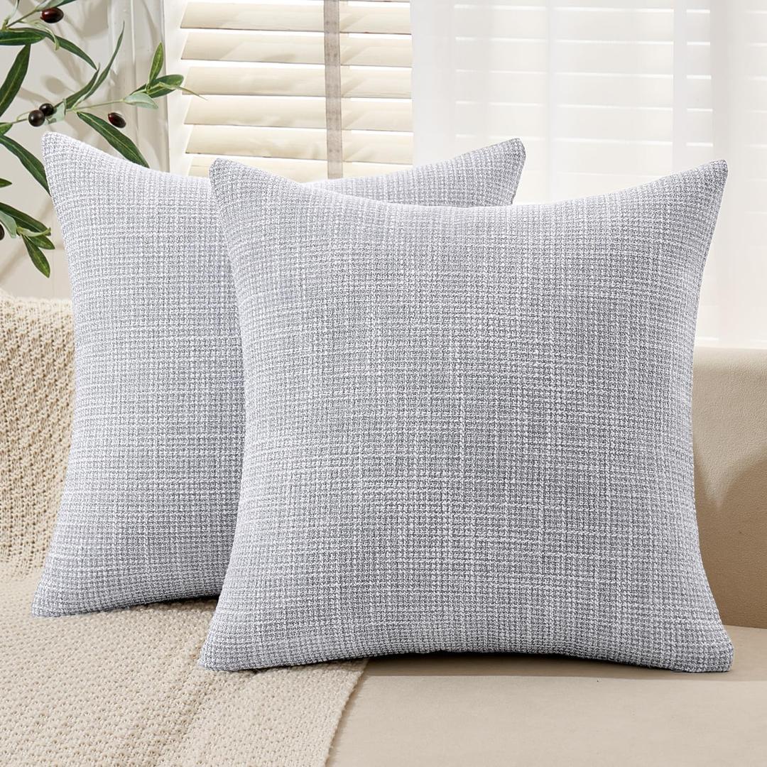 MIULEE Burlap Linen Spring Throw Pillow Covers 18x18 Inch Set of 2 Blue Grey Decorative Pillows Modern Farmhouse Pillowcases Soft Accent Cushion Covers for Couch Sofa Bedroom Livingroom Home Decor