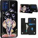 Case for Motorola Moto G 5G 2022 with Card Holder Slot, PU Leather Wallet Kickstand Case, Double Magnetic Clasp and TPU Durable Shockproof Cover, Cute Elephant Bubbles