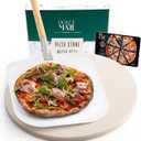 Round Pizza Stone - Cordierite Baking Stone for Oven & Grill - Includes Aluminum Pizza Slider & Free Accessories