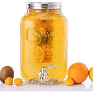 Navaris Drink Dispenser with Tap - 2.1gal (8L) - Glass Drinks Dispenser w/Fruit Infuser & Ice Insert - Large Water or Cocktail Jar - For Party, Office, or Home