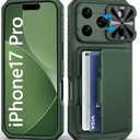 BXYJY for iPhone 17 Pro Wallet Case, Credit Card Holder (4-5 Cards), Slide Lens Cover, Military Drop Protection, Rugged Heavy Duty Women Men Protective Phone Case for iPhone 17Pro 6.3", Green