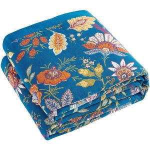 Fall Throw Blanket for Couch, Blue Boho Decorative Throw Blanket, 100% Cotton Muslin Breathable Woven Farmhouse Blankets Quilt, 60"x80" Reversible Lightweight Blankets Bohemian Throw Quilt