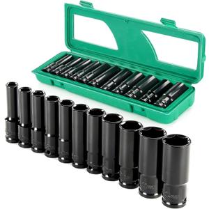 Professional Socket Set Wrench Kit, 11-Piece Metric 10-11-12-13-14-16-17-19-21-22-24mm, High-Torque C-V Steel Sockets for Automotive, Home Repair & DIY Projects