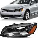 Headlights Assembly Compatible with 2012 2013 2014 2015 Volkswagen VW Passat - Replace 561941005D, 3411131LAS2, and VW2502148 - Chrome Housing Headlamp Driver Side