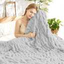 Ultra-Soft Faux Rabbit Fur Throw Blanket 50"x60", Cozy Fuzzy & Plush Throw for Couch & Bed Home Decor, Super Warm Fluffy Blanket for Women - Light Grey